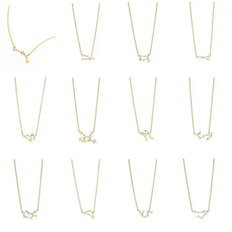 

New Arrival 925 Sterling Silver Wholesale Custom 5A Zircon Zodiac Sign Necklace Fine Jewelry Gold Necklace 18k For Women