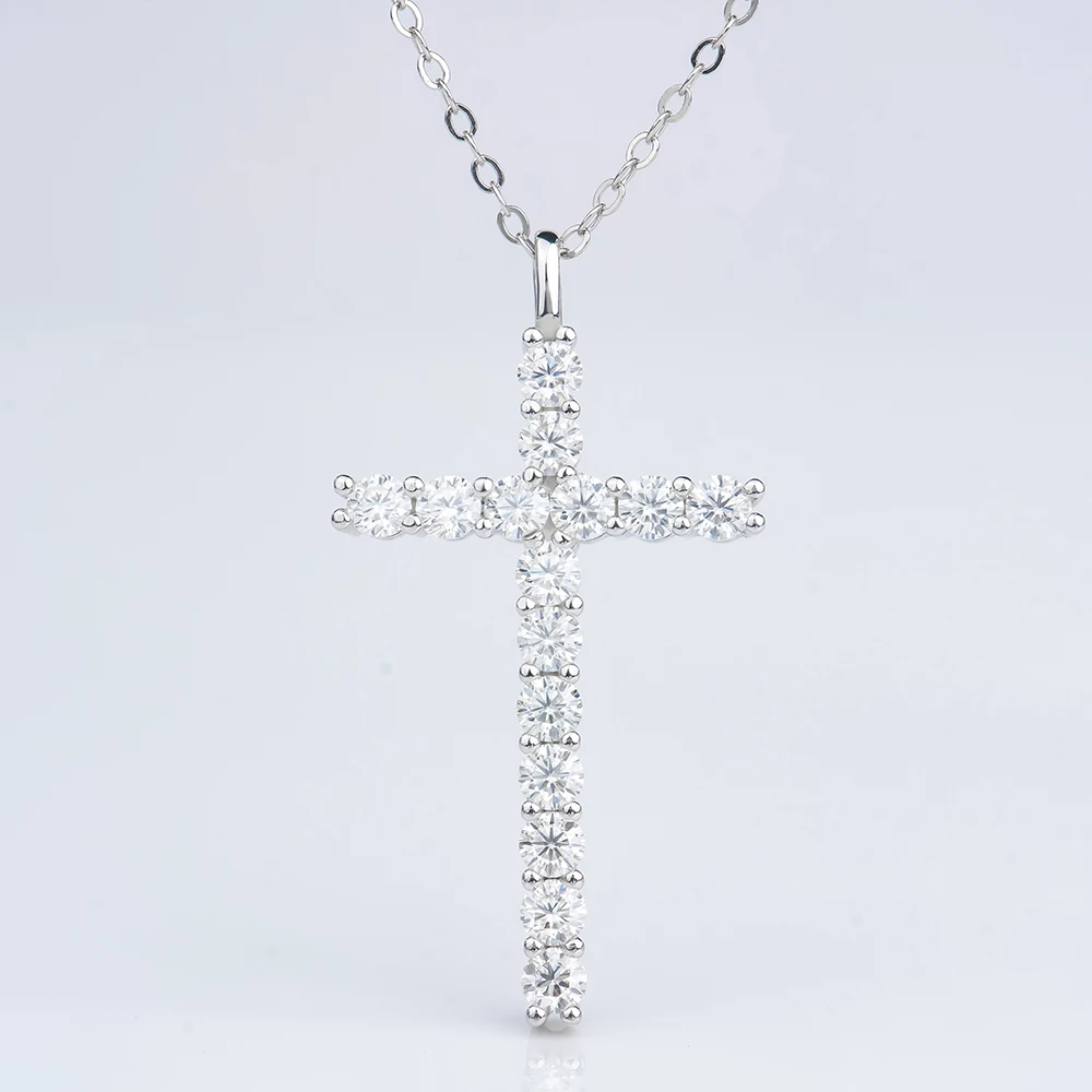 Fine Jewelry 925 Silver Mossanite Diamond Jewelry Cross Pendants Necklaces White Gold/Gold/Rose Gold Color Fashion Jewelry