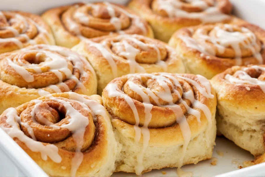 Perfectly baked apple cinnamon rolls with cream cheese glaze drizzled on golden brown pastries showing visible apple pieces in the swirl