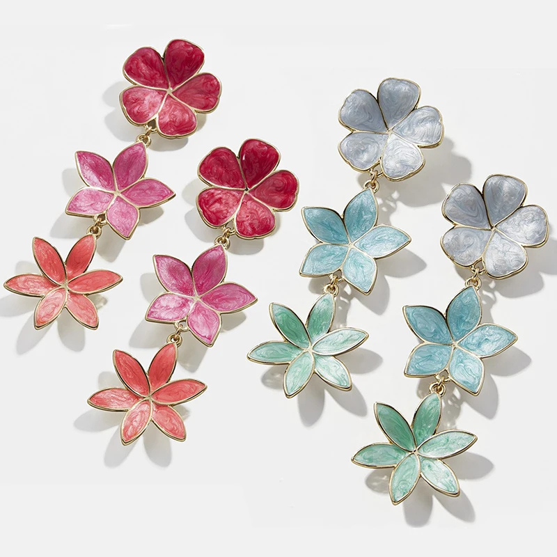 

High quality gold plated statement flower drop earring jewelry fashion custom enamel flower earring for women