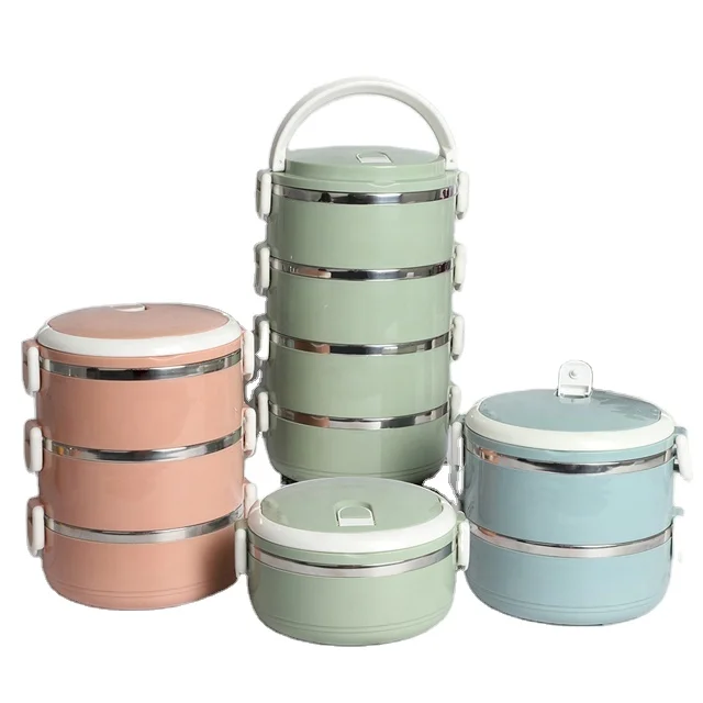 

Promotion plastic metal bento round insulated tiffin box lunch stainless steel tiffin box carrier thermal lunch box