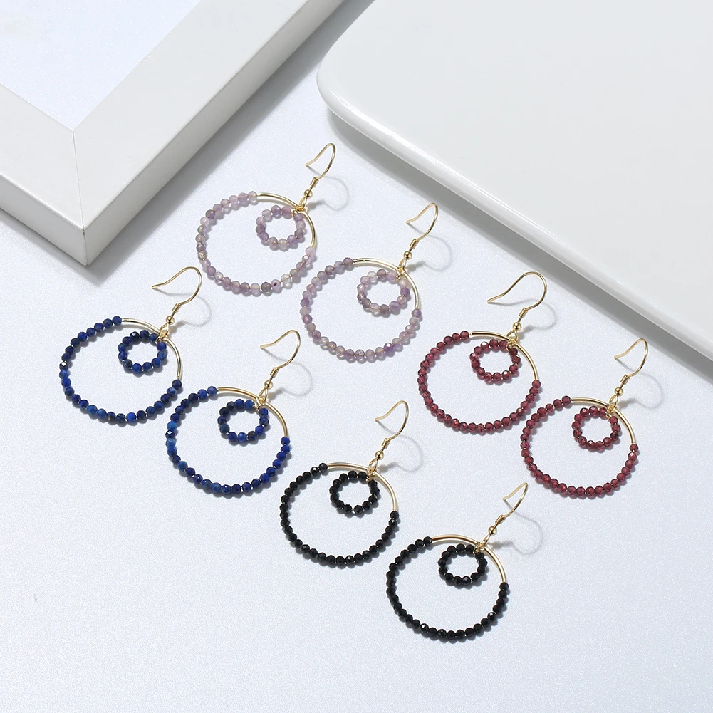 

RINNTIN GME15 Handmade Gold Plated Drop Earrings Genuine Gemstone Jewelry Sterling Silver 925 Dangle Hoop Earrings