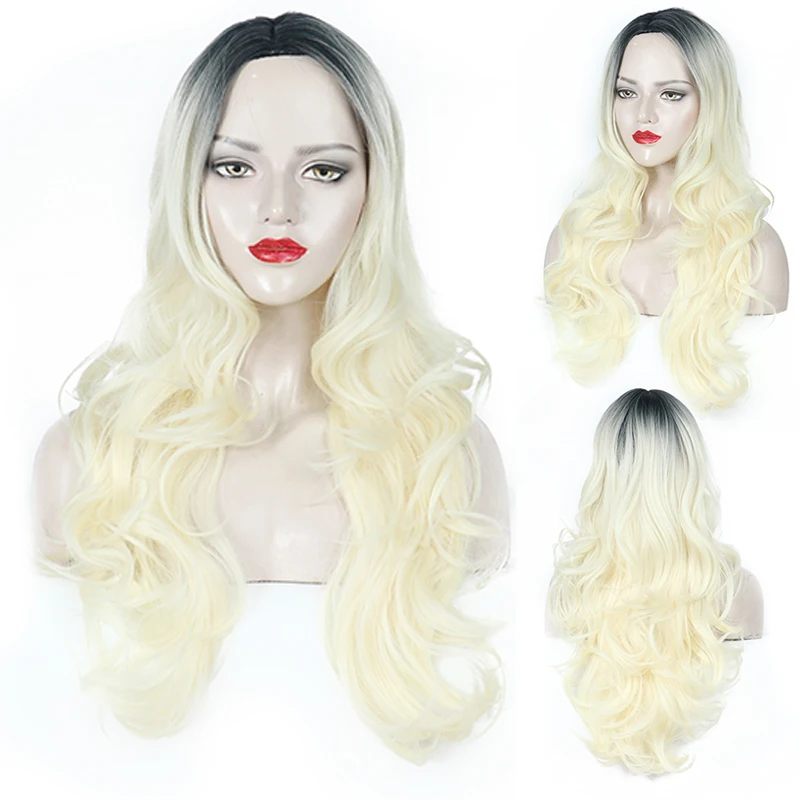 

wholesale long wave ombre blonde wig professinal synthetic wig factory