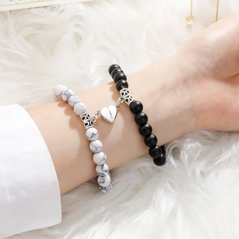 

GYX OEM Pareja Pulsera Iman Heart Magnet Bead Bracelets Women Men Couple Magnet Bracelet, As pictures