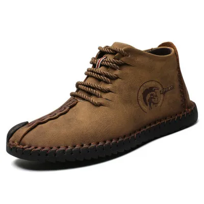 

Men's all-purpose casual workwear shoes with flat front straps and high top with plush round head, As photo