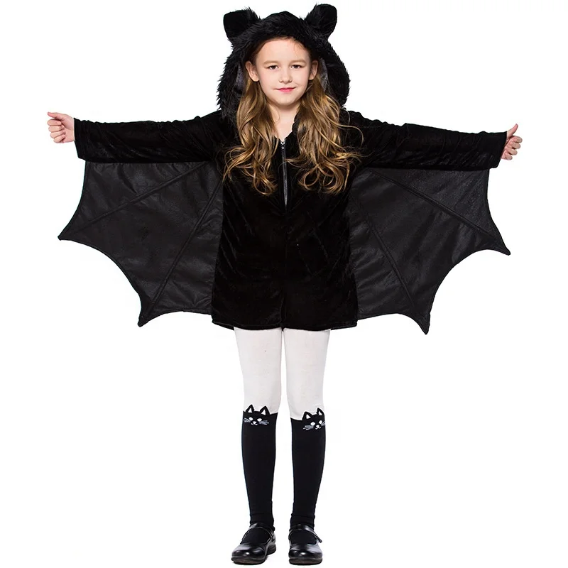 

Amazon Children Performance Jumpsuit Outfit Kids Halloween Party Cosplay Bat Man Vampire Girl Animal Bat Costume, Black