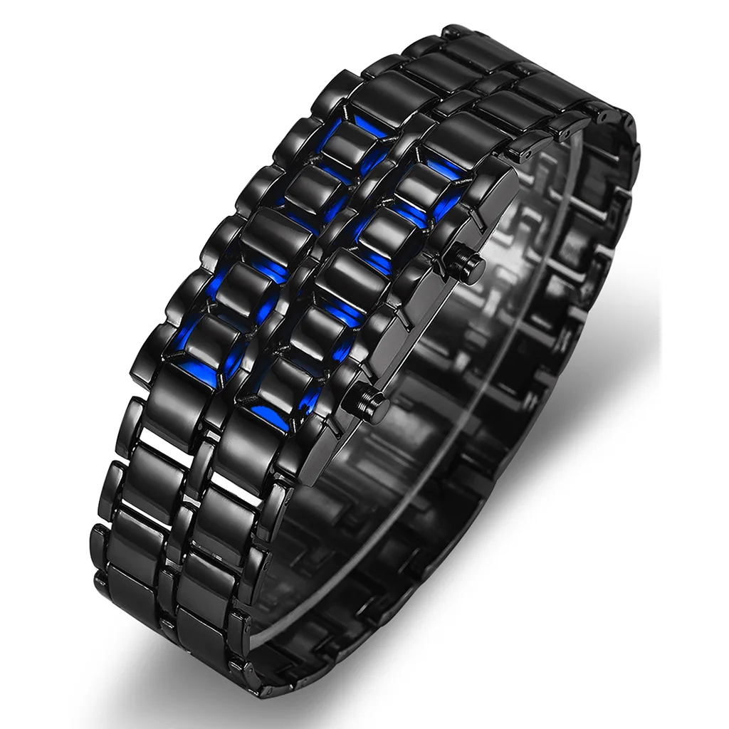 

High Quality Stainless Steel Bracelet Watch Men Women Lava Iron Samurai Metal LED Faceless Wristwatch