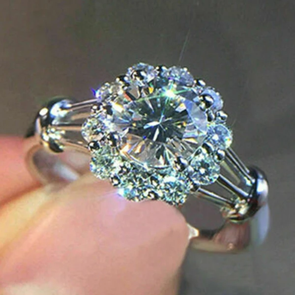 

Manufacturer Factory Wholesale Moissanite White Gold 925 Silver Custom Diamond Womens Engagement Flower Ring