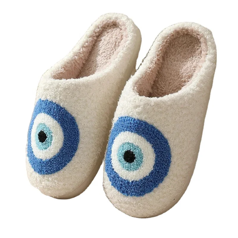 

New Zealand 2023 Winter Wholesale Cute Pattern Slippers Slides Ladies Winter Indoor Flat Warm Smiley Face Slippers