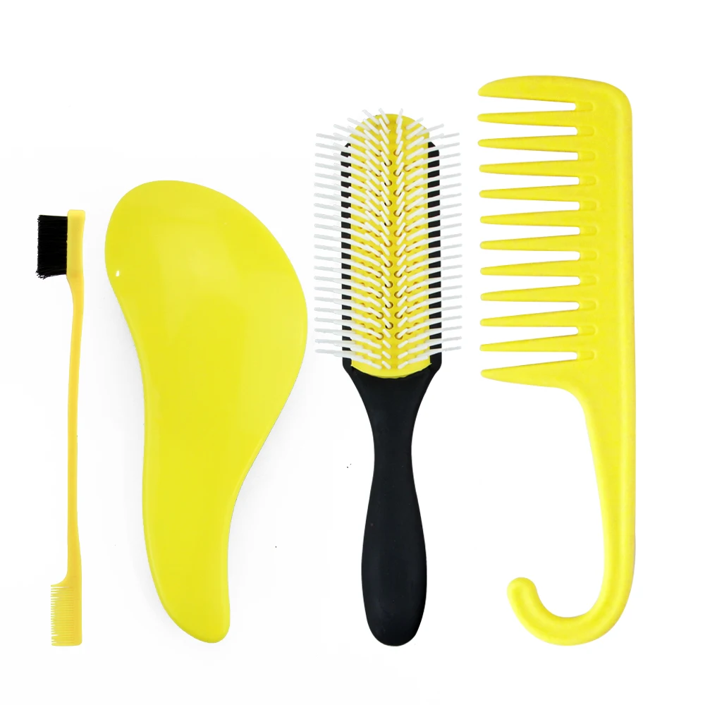 

Masterlee Matching Color TT Detangling Straight Hair Brush 9 Row Comb Edge Control Eyebrow Brush Wide Tooth Hook Tail Comb Set, Yellow