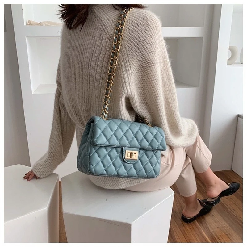 

Fashion New Plaid Chain Crossbody Bags Women Messenger Female Lock Cross Body Shoulder PU Leather Small Square Flap Bag