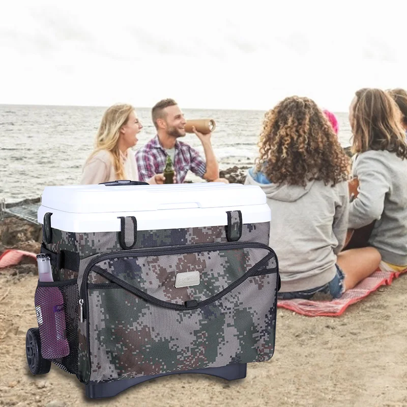 

camouflage 38L commercial fishing cake bike ice cooler box with trolley