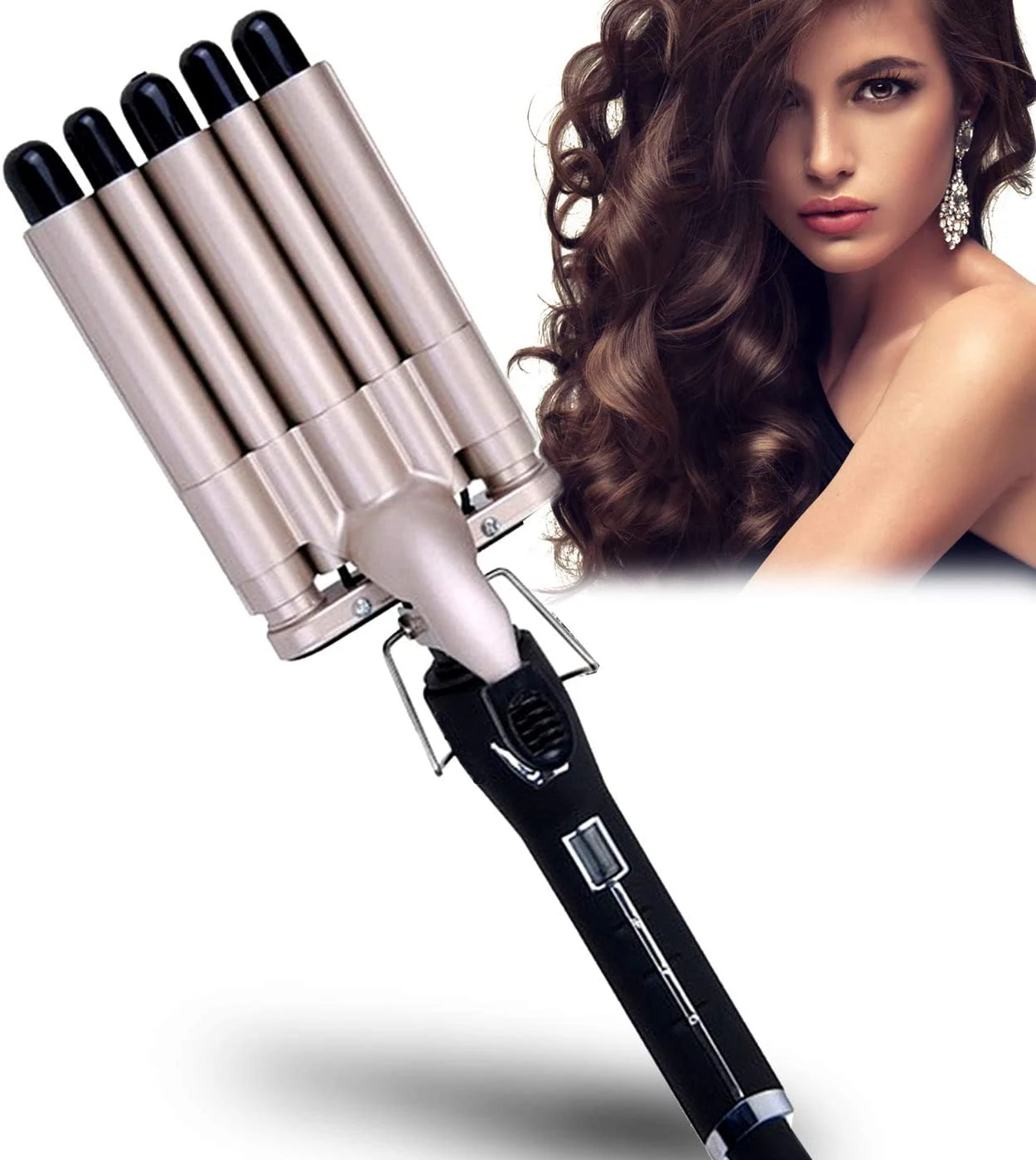 

Hot selling professional 5 Barrel hair iron ceramic automatic hair curler iron with three barrels salon hair curling wand, Gold