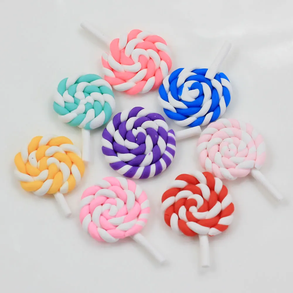 100 Polymer Clay Hand Made Twist Lollipop Flatback Cabochon Miniature Food Art Supply Decoration Charm Crafts