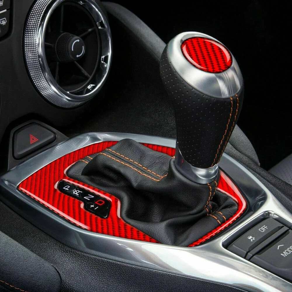 

Carbon Fiber Car Inner Gear Shift Panel Cover Trim Sticker For Chevrolet Camaro 2016-2019, Carbon glossy black