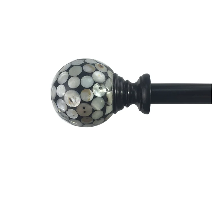 Customized Capiz Shell Surface Resin Curtain Rod Finials Iron Curtain