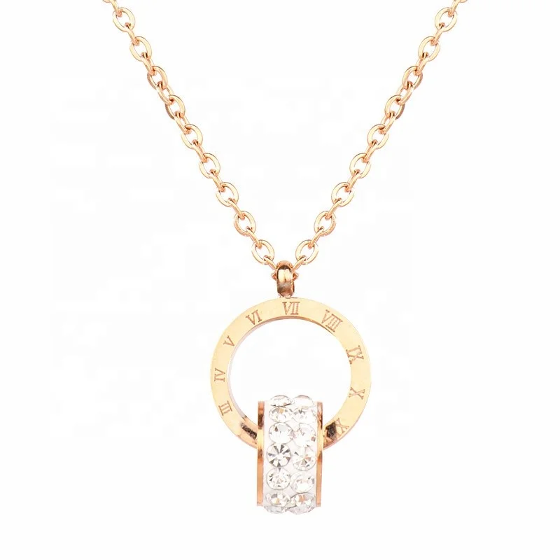 

New Roman Numerals Titanium Steel Necklace Women's Fashion Personality Rose Gold Micro Insert Clay Diamond Necklace