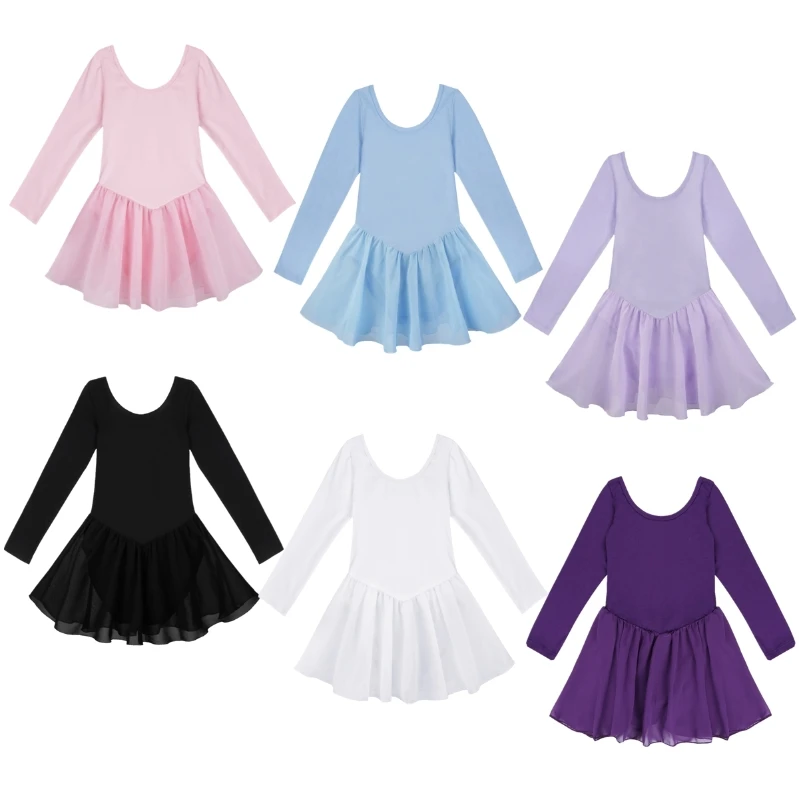 

Cheap Girls Long Sleeve Ballet Gymnastic Cotton Skating Costumes Clothes Leotard Dress