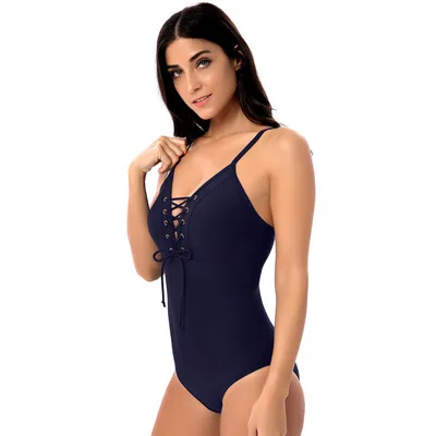 

New paragraph number hand swimsuit Europe and the United States solid color sexy backless triangle female halter one-piece swims