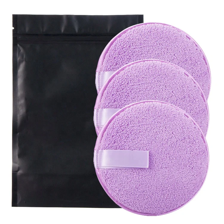 

Short Hair Purple Color Face Cleaning Softer Microfiber Reusable Washable Makeup Remover Microfiber Pads with Custom Tag Logo