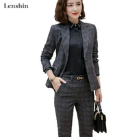 

Lenshin 2 Pieces Set Plaid Formal Pant Suit Office Lady Uniform Designs for Women Business High-quality Suits Work Wear