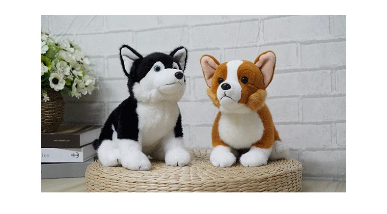 Sitting Black Husky Simulaion Animal Dog Plush Toys Kids Gift Cute Pet Stuffed Toy