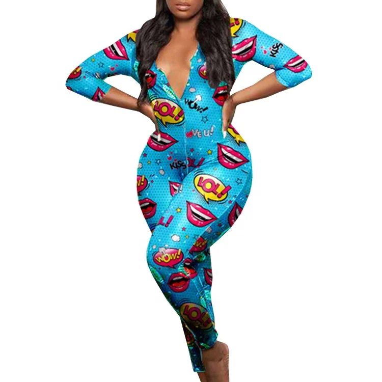 

9095 LOL Kiss Me 2021 Onesie Long Sleeve Pants Lips Onesie for Women, 2 colors: blue, black