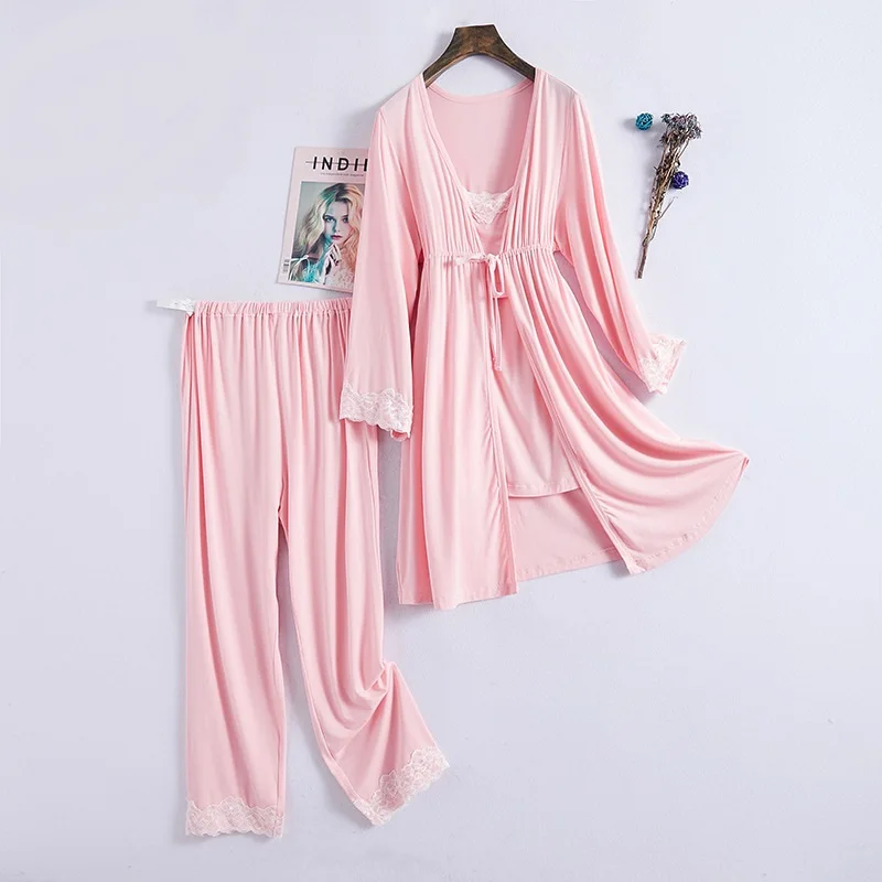 

S0034A High quality soft comfortable 3 pieces long sleeve suspender nightgown women's girls' sleepwear maternity nursing pajamas, Customized color