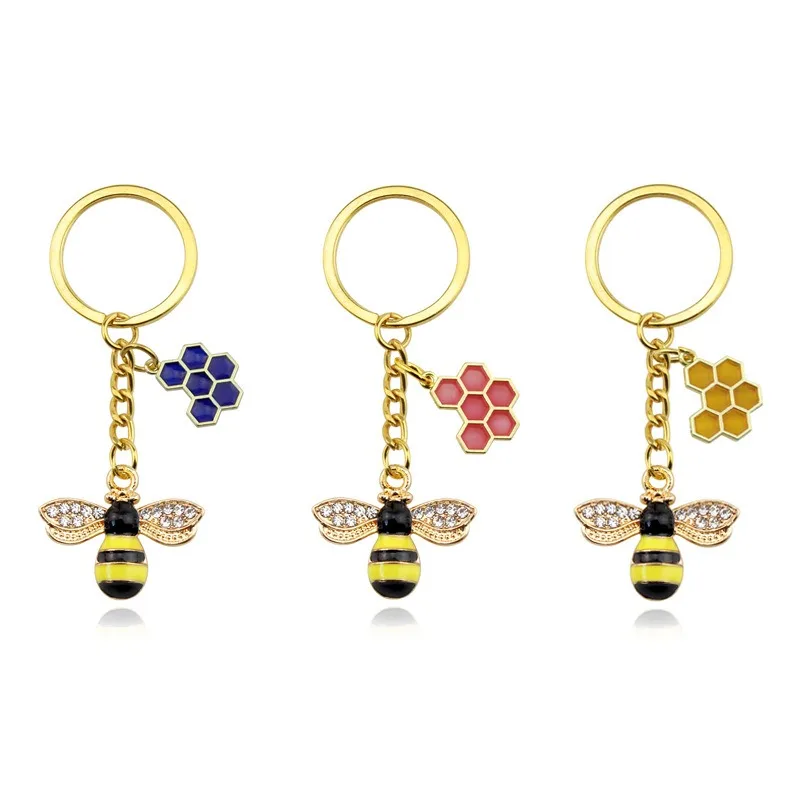 

Hot Selling Cute Crystal Yellow Bee Charm Keychain Animal Key Chain Rhinestone Bee Keychain