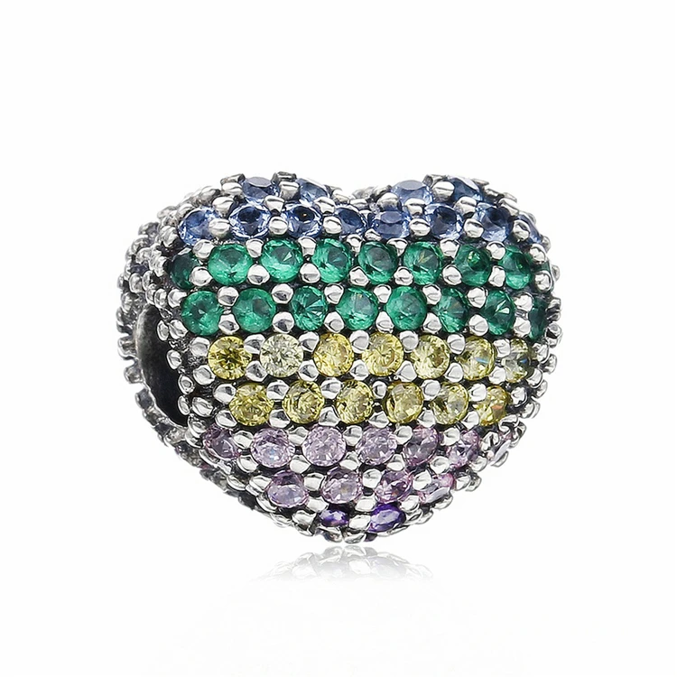 

Hot seller rainbow Pave Heart Clip&nbsp bracelet silver charms cubic zirconia beads