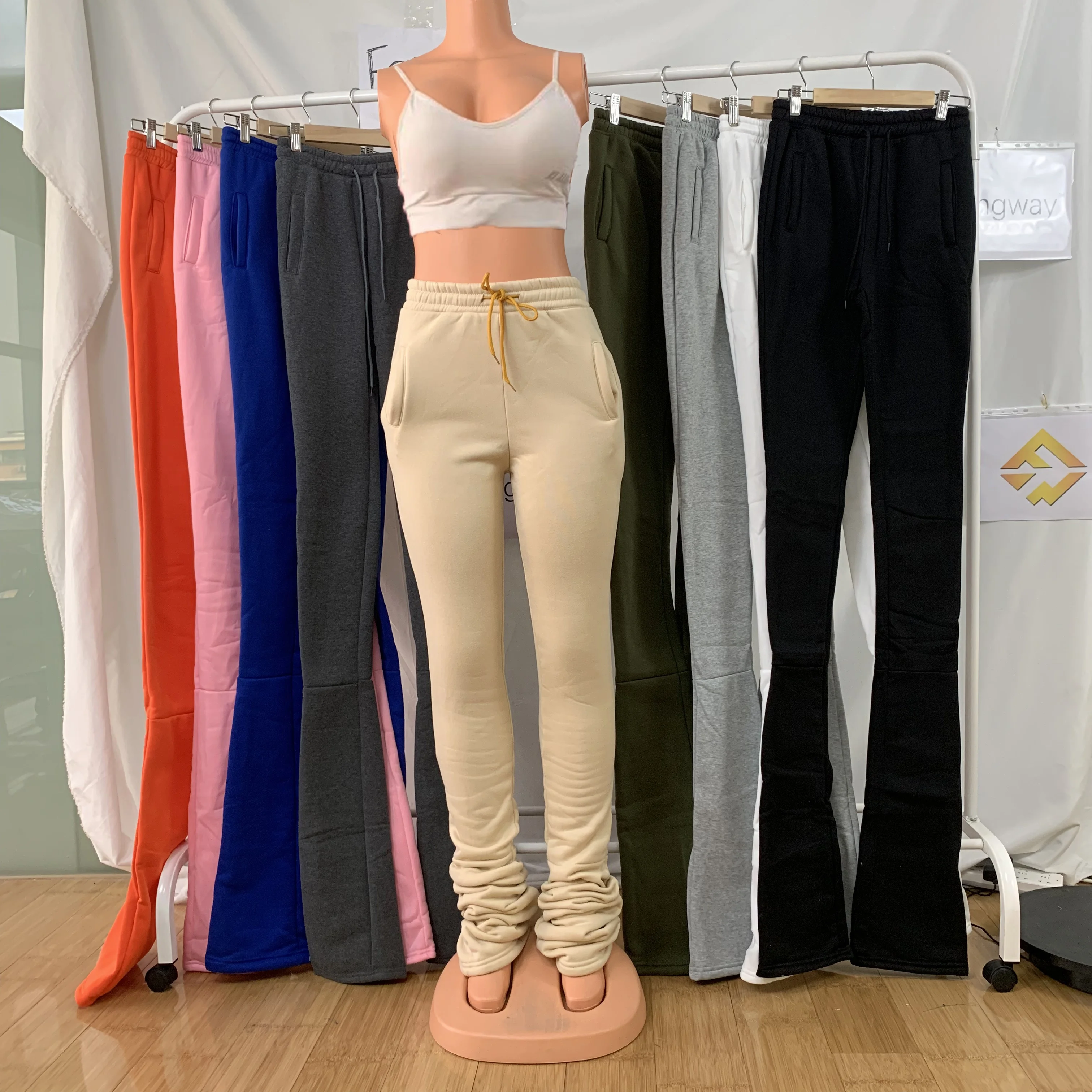 

Winter women With Ruched Pants Sides fleece Stacked Sweatpants Women Joggers thick Stacked Pants leggings