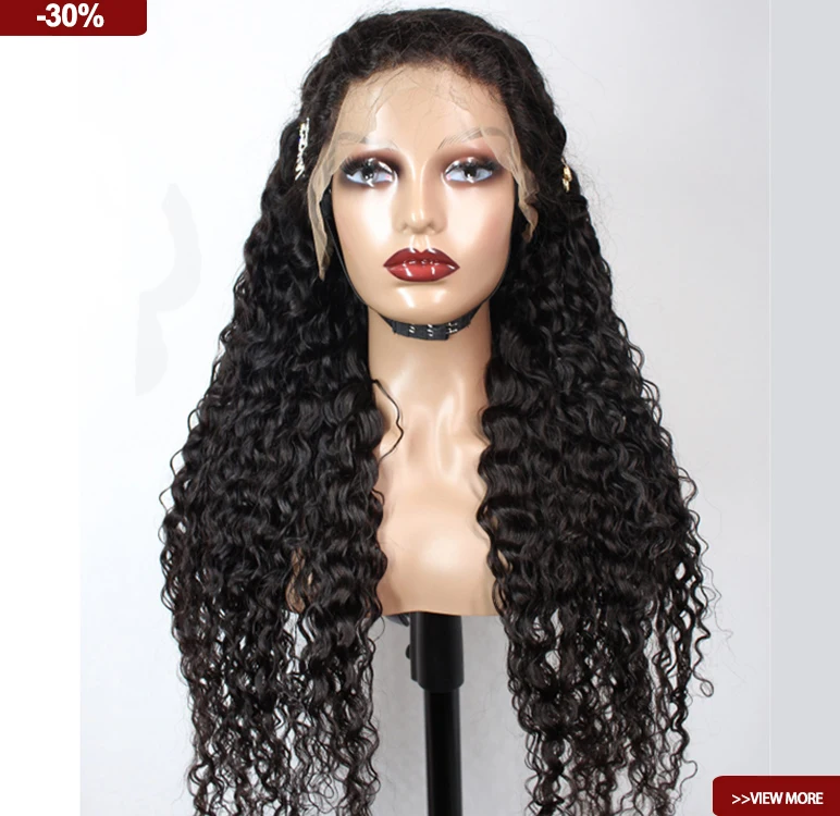 

wholesale Hd Transparent lace frontal Real Virgin Human Hair Water wave natural curly lace wigs pre plucked