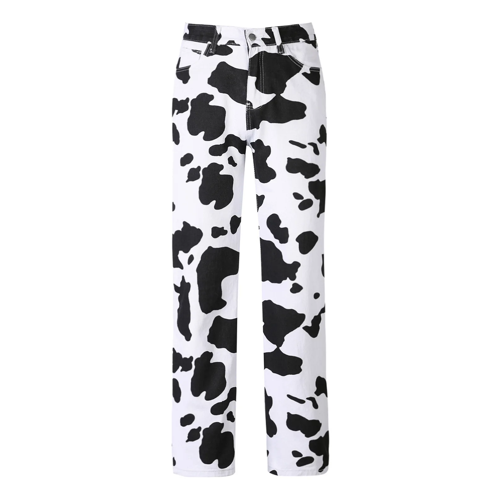 

2021 Fashion Personality Cow Printed Loose Straight Jeans Women's Fashion High Waist Casual Jeans For Women