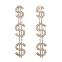 

2020 Fashion Dollar Sign Earrings For Women High Quality Full Rhinestone Dollar Long Drop Earrings Jewelry