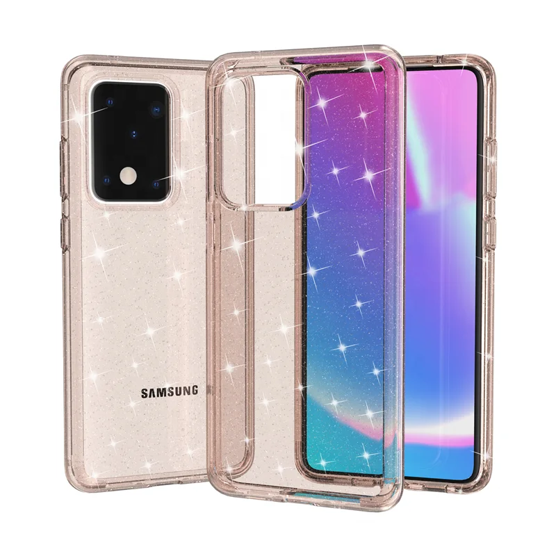 

Luxury Glitter Clear Hybrid Soft TPU Hard PC Bling Bling Phone Case For Samsung galaxy S20/S20 Plus/S20 Ultra, Multi-color, can be customized