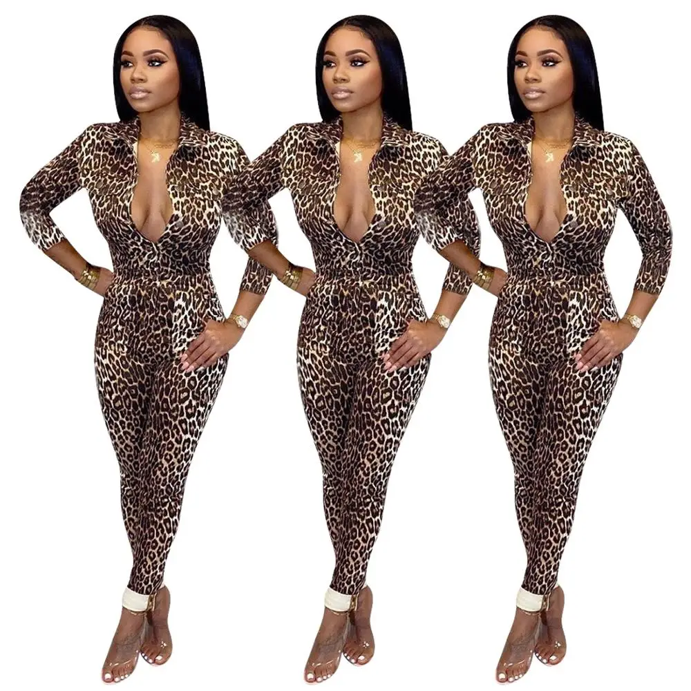

Wholesale rompers ladies african sexy leopard print womens jumpsuits mujer FM-Y8145, As picture