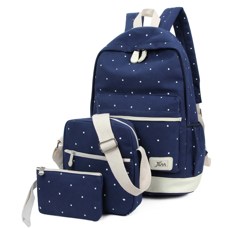 

New Design 3Pcs In 1 Set Dots Teenager Students Canvas Backpack Pop Kid Children School Bag Set