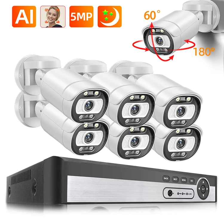 

5MP PTZ CCTV Bullet Camera Kit Outdoor Night Vision Camera Set 6 PCS 5MP IP Surveillance Camera Set