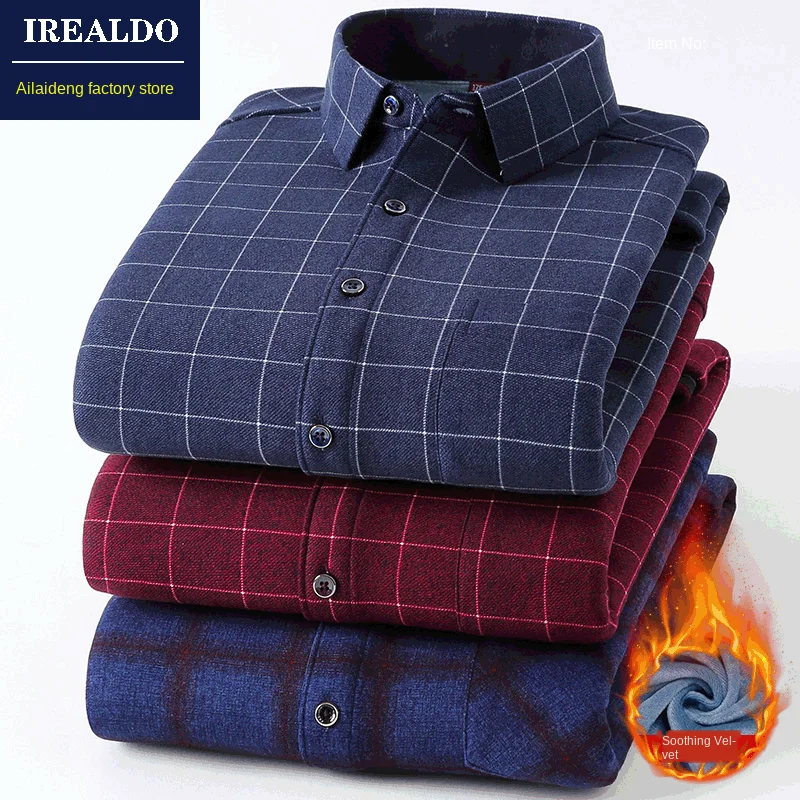 

Factory wholesale winter warm fleece-lined padded shirt men's loose plus size long sleeve shirts