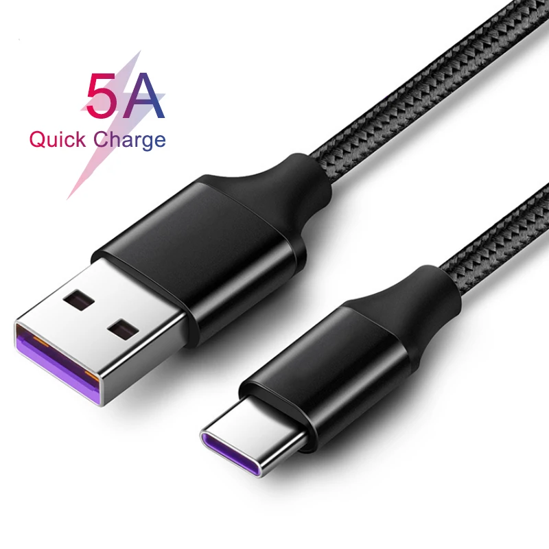 

100cm Nylon Braided 5a Super Fast Charging Cable Type C Usb C 5a Logo Customized Multi Charger Usb Data Cable For Huawei P30, Black,white