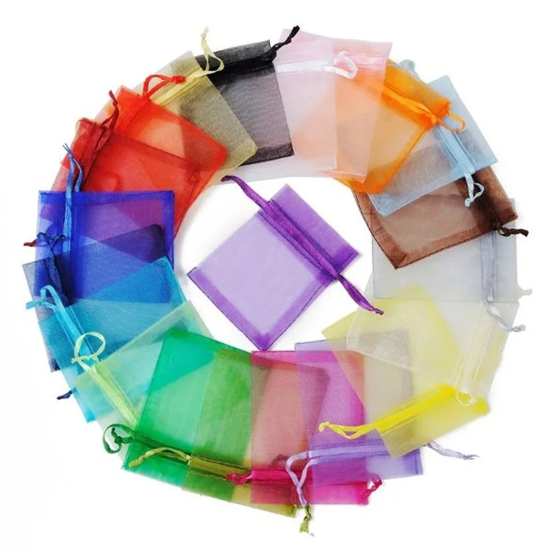 

7x9cm 24 colors Custom Logo Drawstring Gift Pouch Jewelry Mesh Packaging Organza Bag