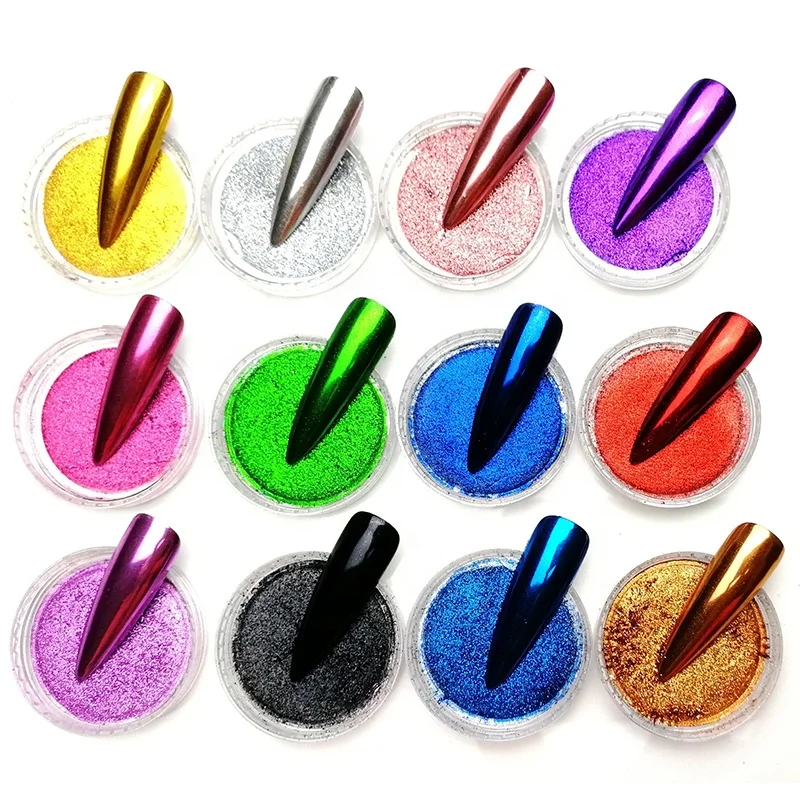

Mirror Chrome Nails Art Powder 12 colors/set press on nails Shimmer Mica Powder Nail Mica Chrome Powder, 24 colors