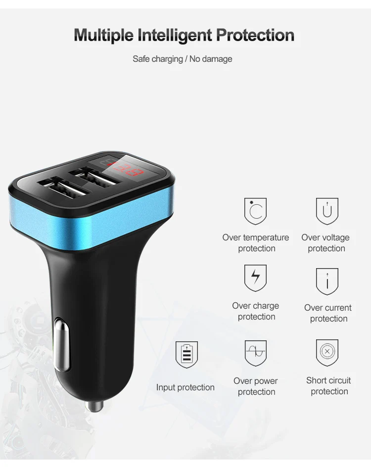 Cheapest Universal 5V 3.1A 2 Ports Dual USB Car Charger With LCD Screen LED Voltage Display For Nokia