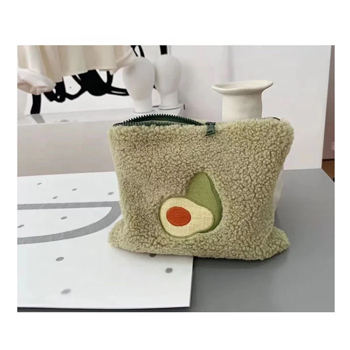 

Wholesale Avocado Sherpa Makeup Bag Fleece Green Cosmetic Pouch Clutch