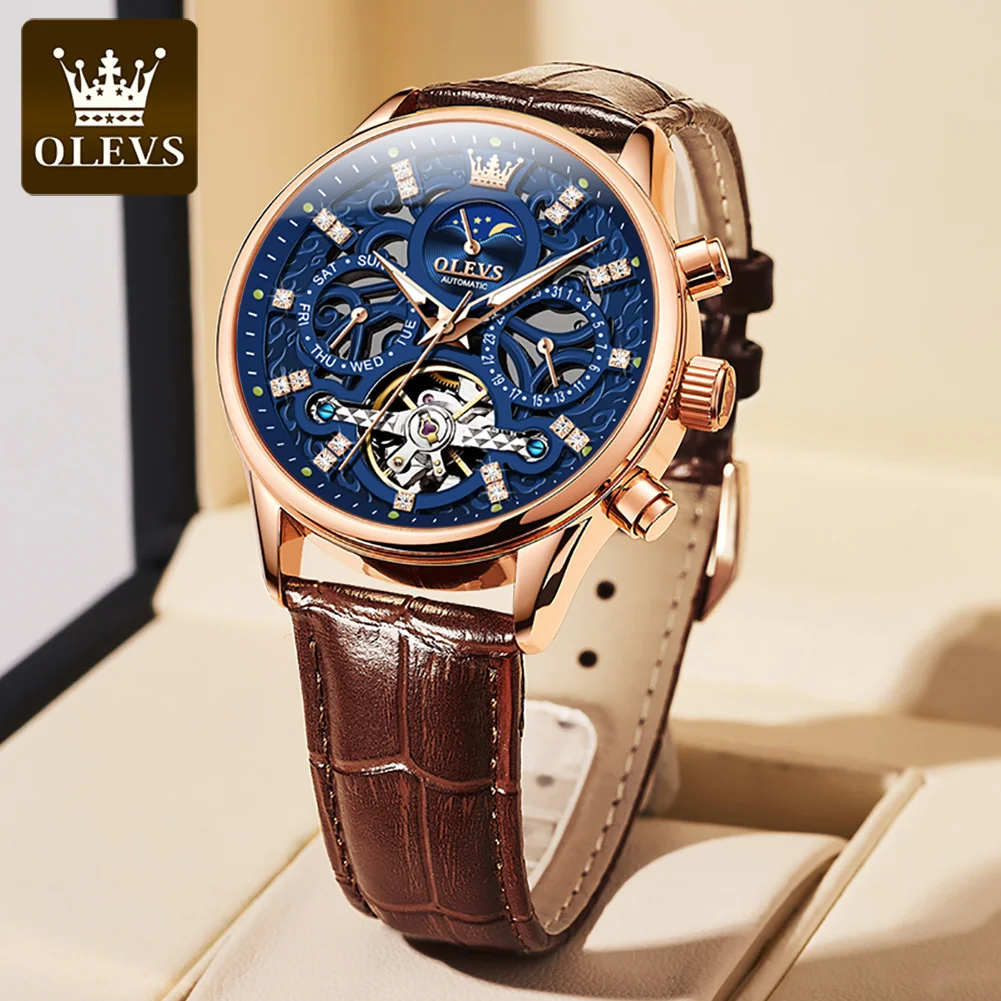 

OLEVS 6658 Hot Sale oem Watches Classic Men Wrist Waterproof Luminous Moon phase hollowed out automatic mechanical men's watch
