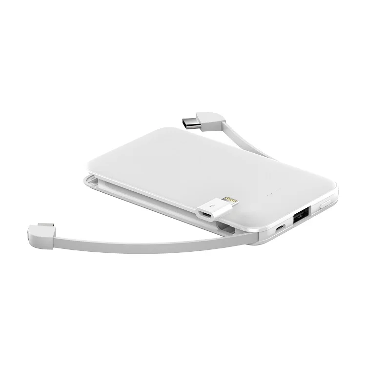 New Arrival Mini Gift Set 5000mah Power Bank With 2 Built In Cable