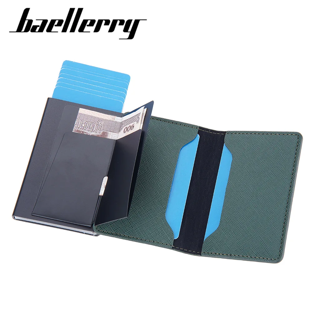 

2023 baellerry pop up aluminium wallet pu leather Minimalist pop up slim wallet fashion rfid wallet carteras para hombre pop up