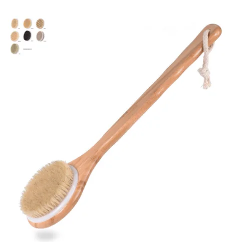 

Dry Bath Body Brush with Anti-slip Long bamboo Handle, 100% Natural Bristles Body Massager, Perfect for Exfoliatin, Natural color