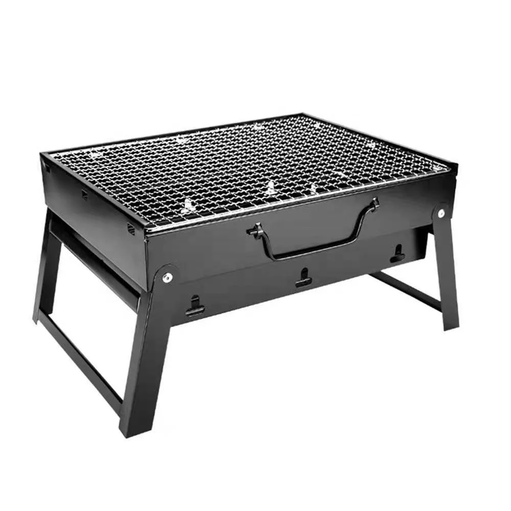 

hot sale mini promotional charcoal stove portable cooking stove suitcase barbecue folding outdoor charcoal grill BBQ stove, Black