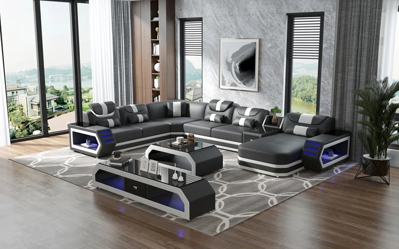 Luxury recliner leather sofa bed sectional modern living room leather sofa sets